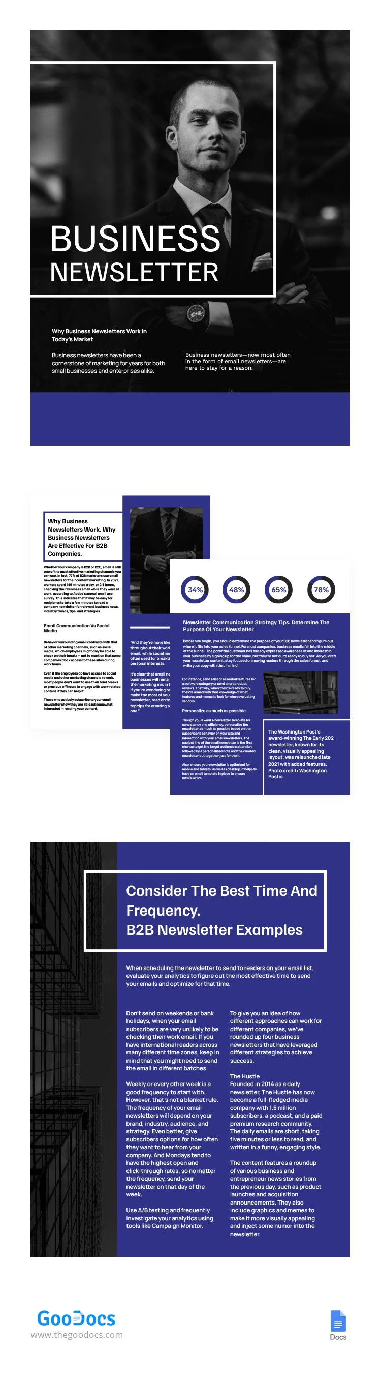 Einfacher blauer Geschäftsnewsletter - free Google Docs Template - 10064844