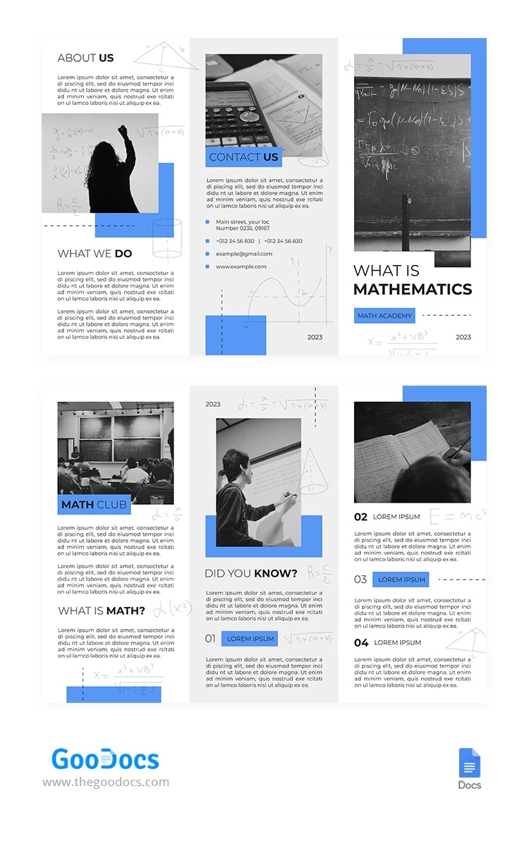 Brochure mathématique simple et bleue. - free Google Docs Template - 10065885