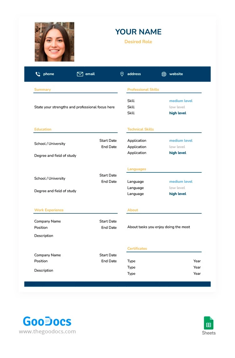 Currículum Azul Simple - free Google Docs Template - 10063036