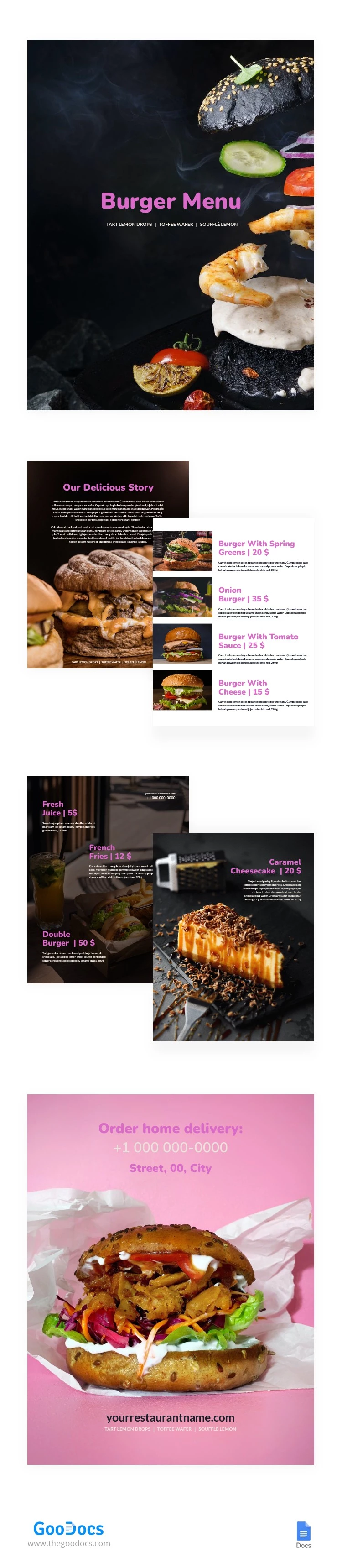 Menu simple du restaurant de burgers - free Google Docs Template - 10063786