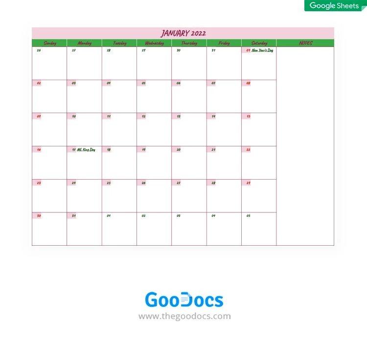 Einfacher Kalender - free Google Docs Template - 10061981