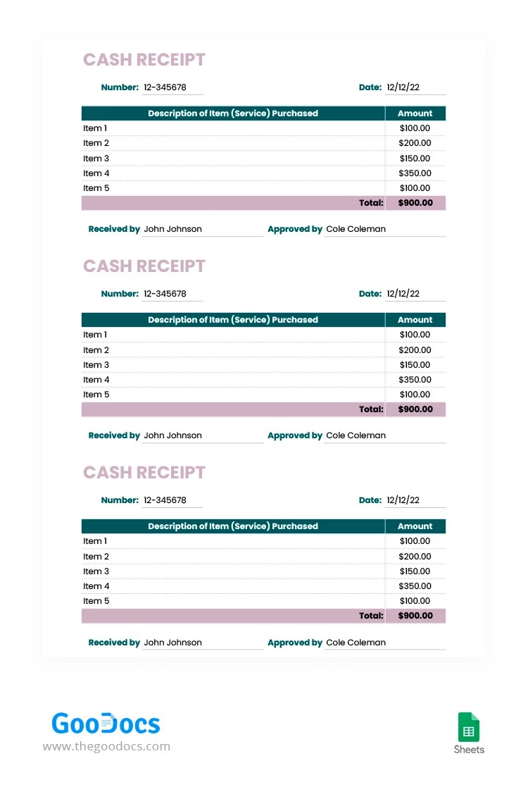 Simple Cash Receipt - free Google Docs Template - 10062886