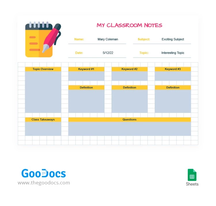 Notas de clase sencillas y coloridas - free Google Docs Template - 10063518