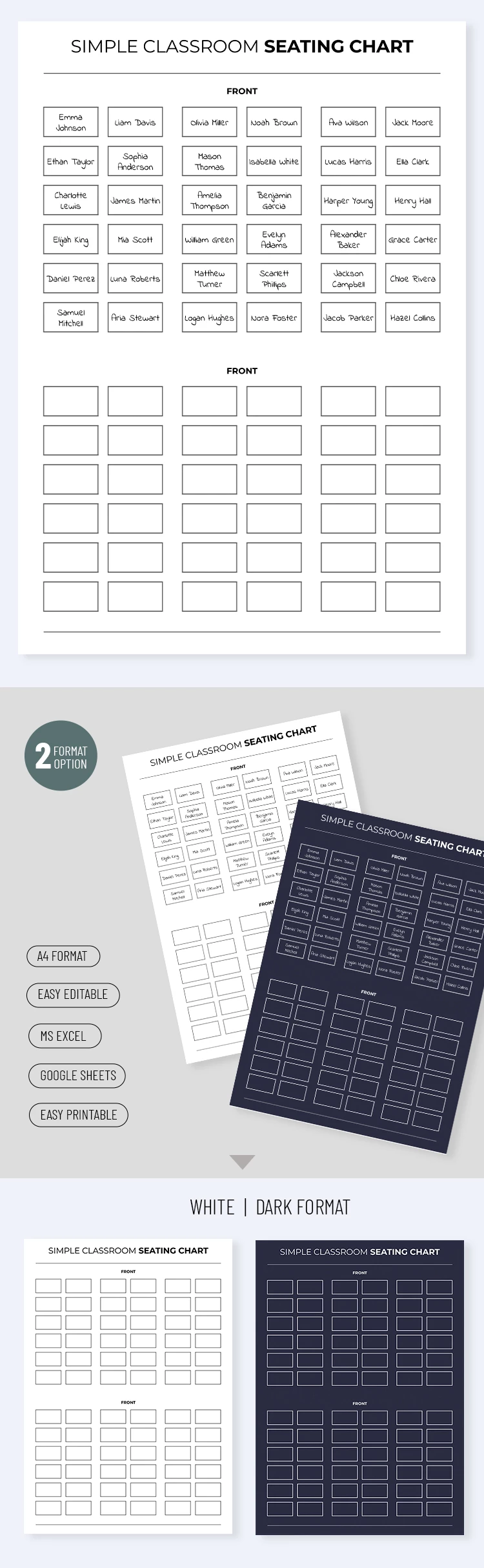 Modèle Simple de Plan de Classe avec Places Assises - free Google Docs Template - 10072027