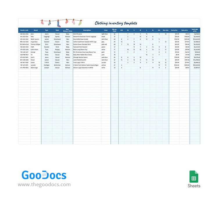 Free Simple Clothing Inventory Template In Google Docs