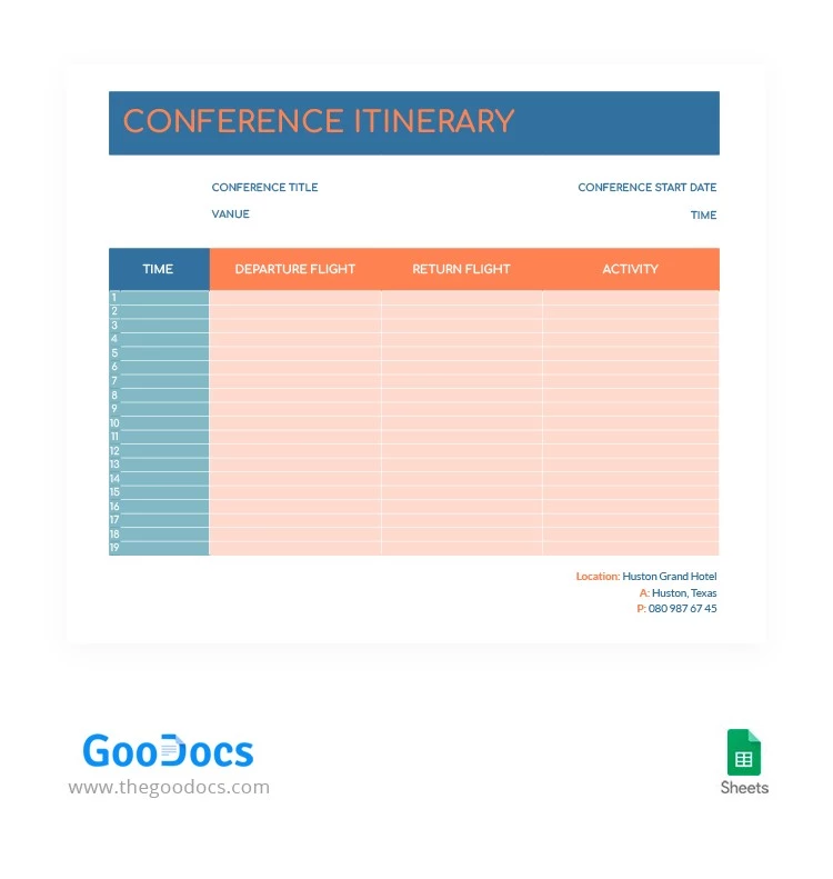 Simple Conference Itinerary - free Google Docs Template - 10062824