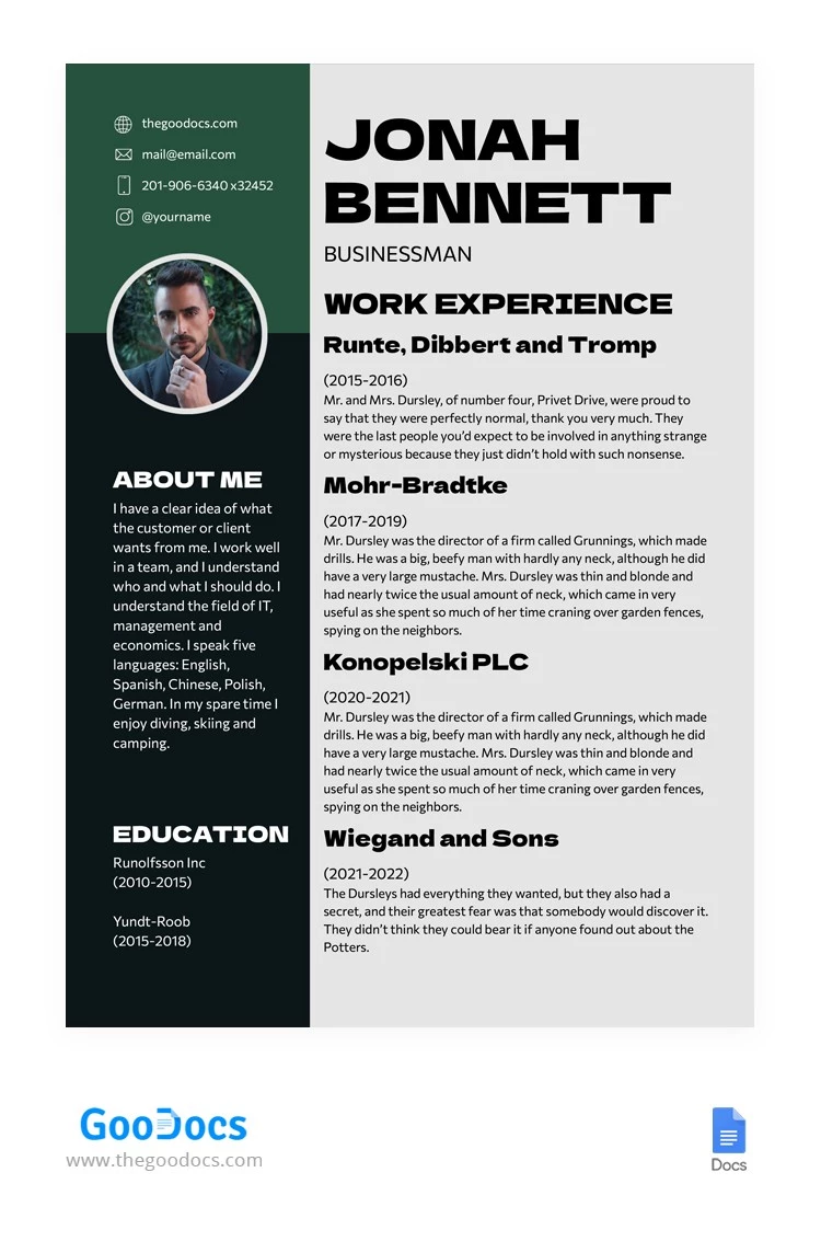 CV Corporatif Simple - free Google Docs Template - 10064947