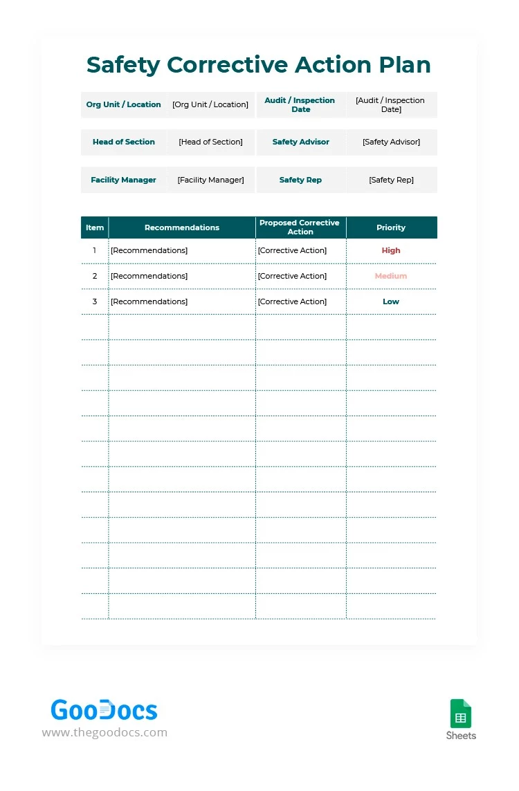 Plan d'action correctif simple - free Google Docs Template - 10062928