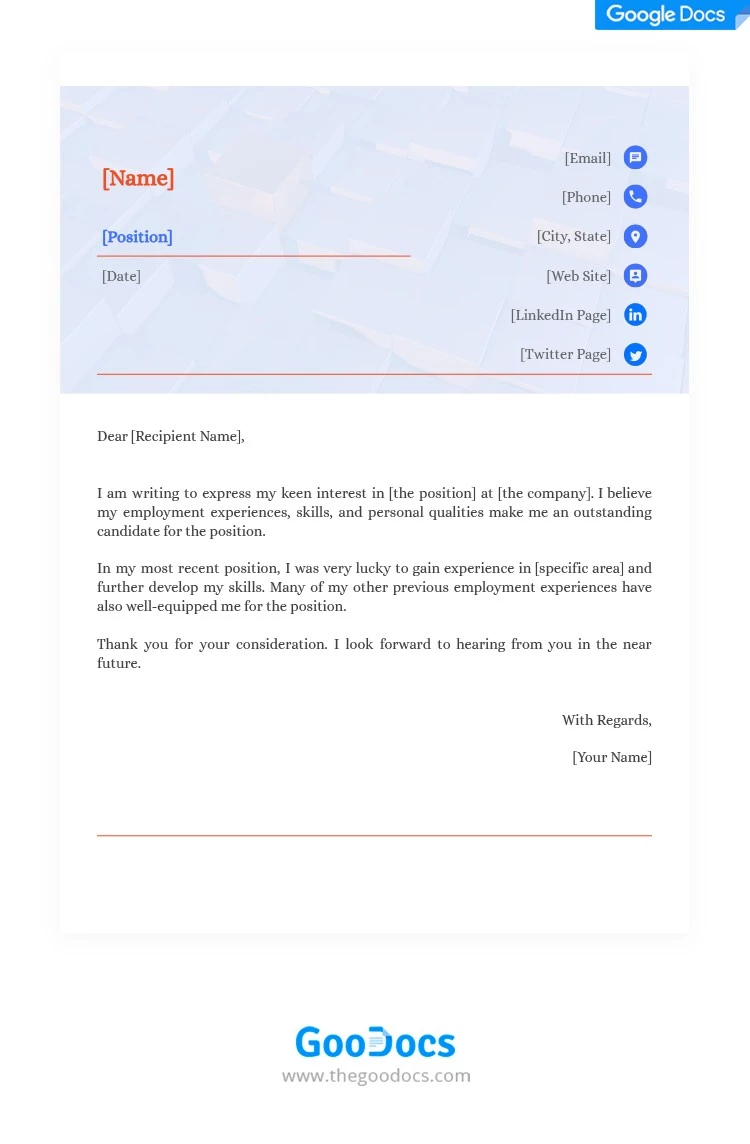 Carta de apresentação simples - free Google Docs Template - 10062097