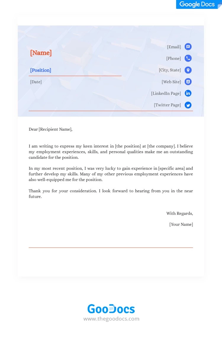 Lettera di presentazione semplice - free Google Docs Template - 10062097