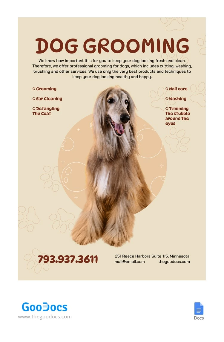 Folheto Simples e Fofo de Grooming para Cães. - free Google Docs Template - 10066107