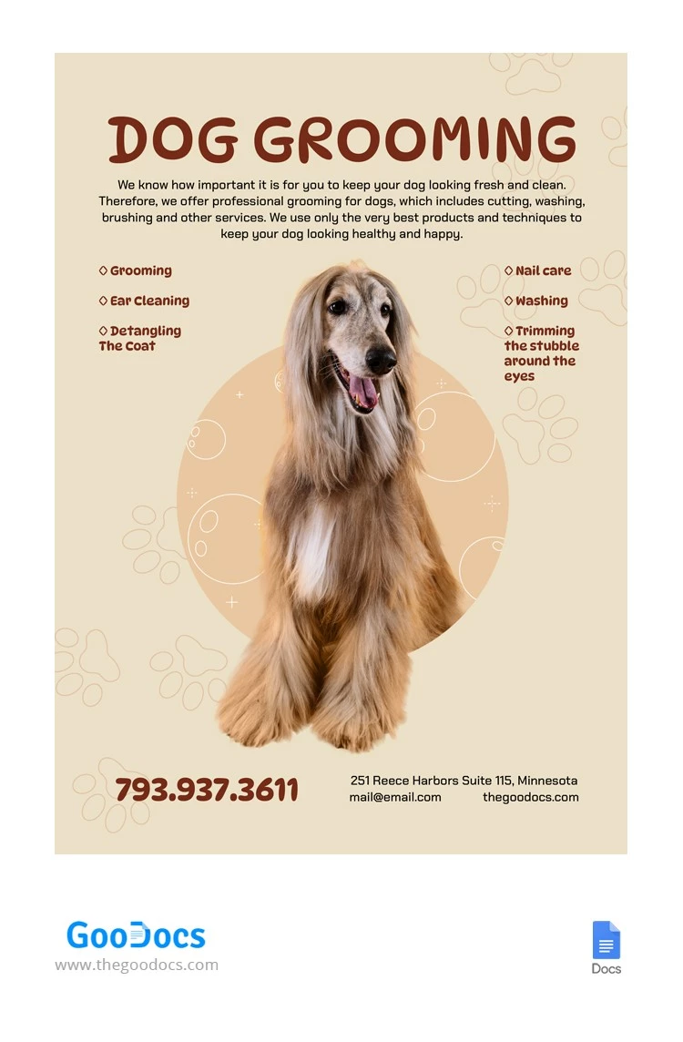 Flyer simple et mignon pour toilettage de chien. - free Google Docs Template - 10066107