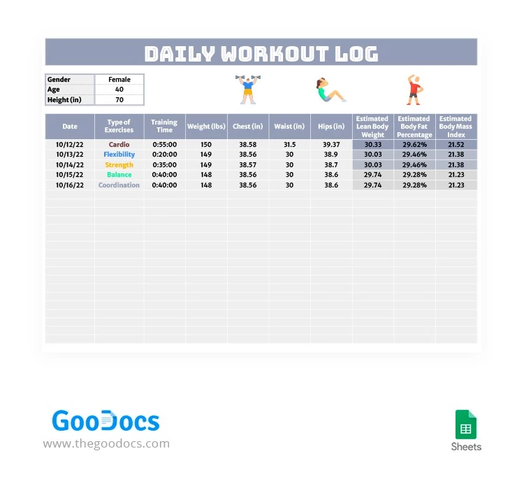Simple Daily Workout Log - free Google Docs Template - 10062509