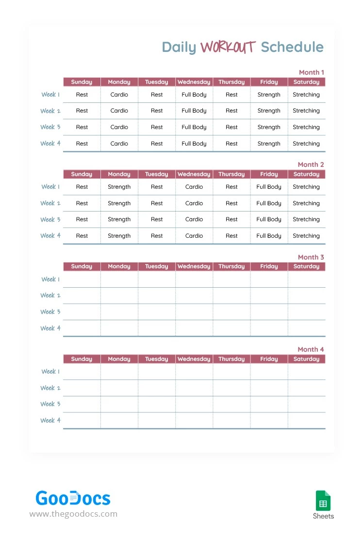 Simple Daily Workout Schedule - free Google Docs Template - 10063607