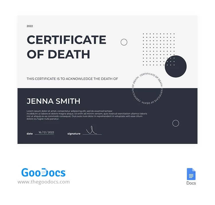 Simple Death Certificate - free Google Docs Template - 10065184