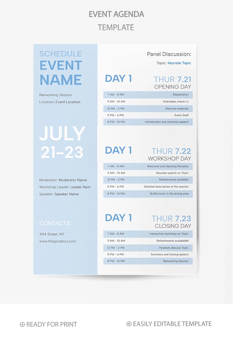 Agenda de Evento Simple - free Google Docs Template - 10068844