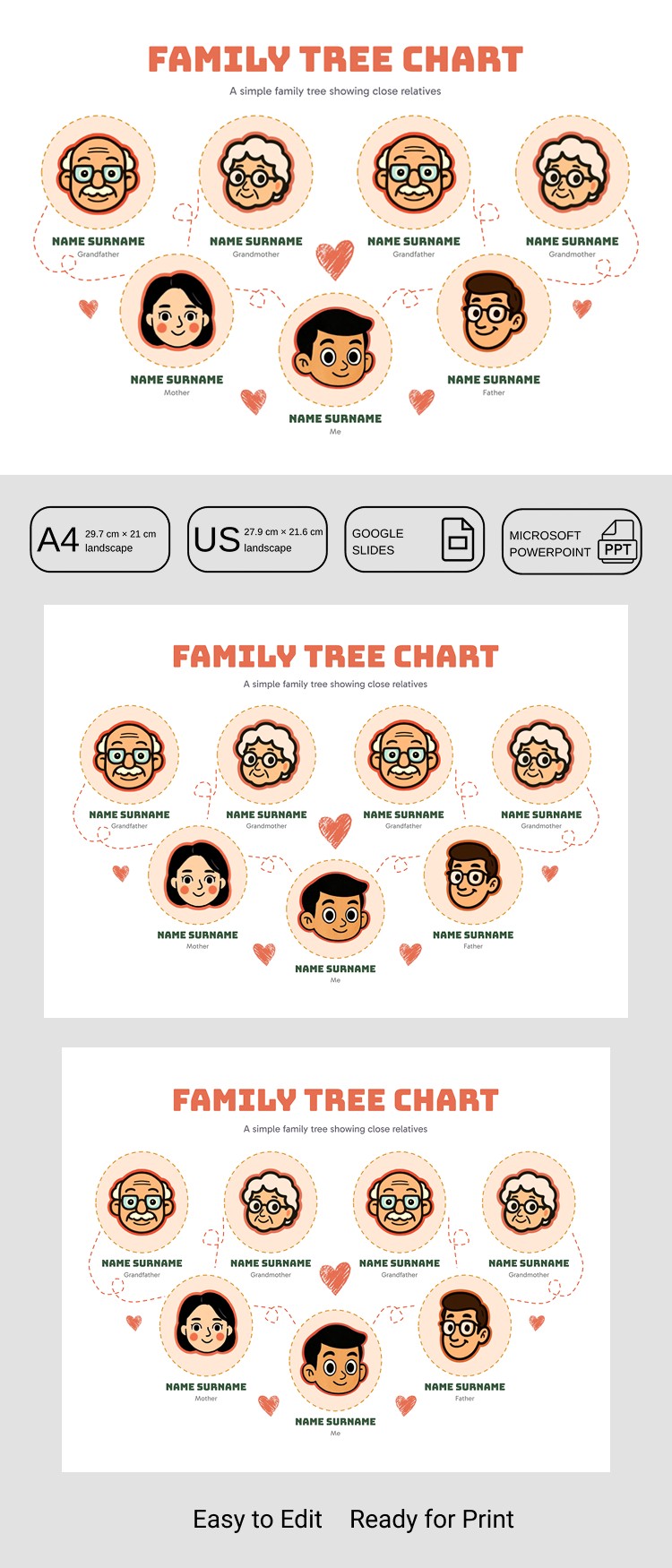 Simple Family Tree Visual Free Simple Family Tree Chart Template in Google Slides and Microsoft ...