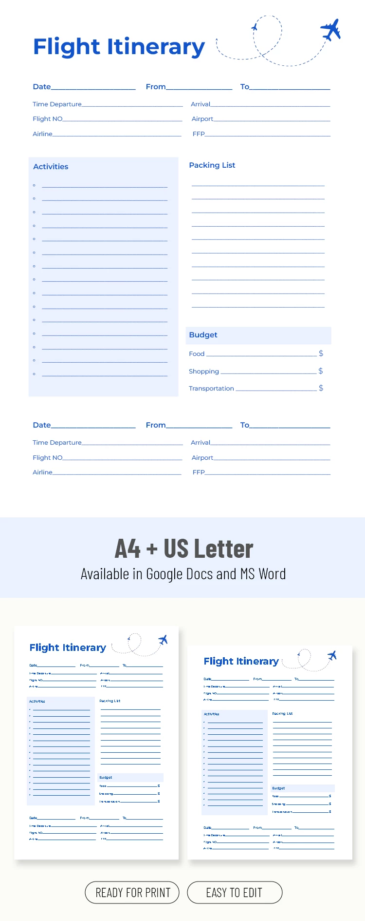 Exemple simple d'itinéraire de vol pour les familles - free Google Docs Template - 10071735
