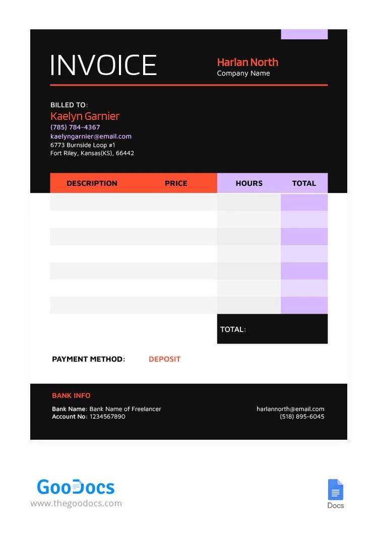 Simple Freelance Invoice - free Google Docs Template - 10064834