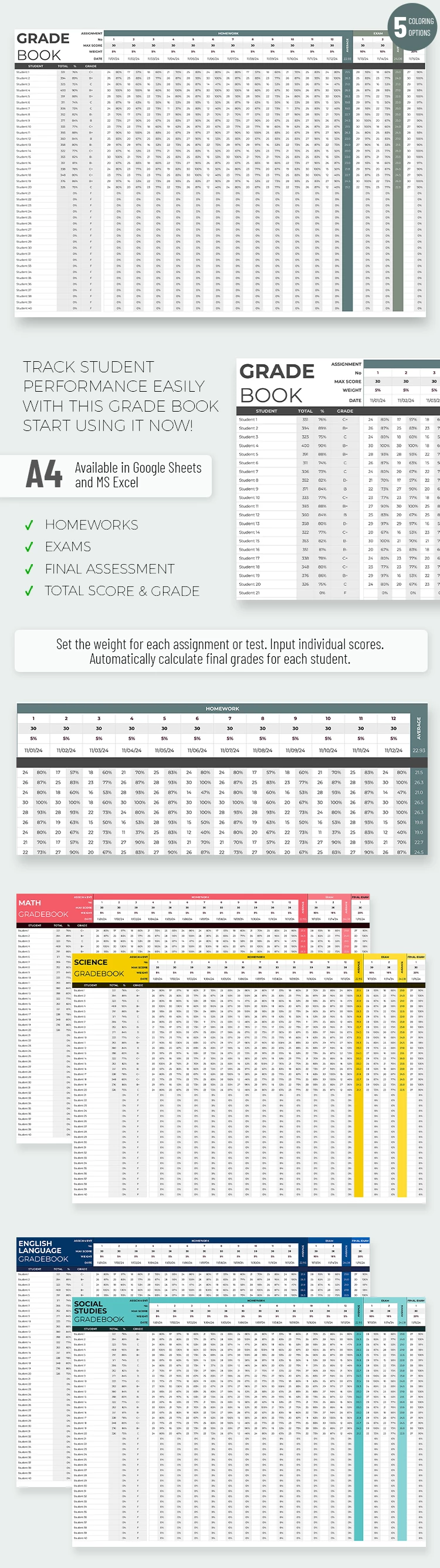 Simple Gradebook - free Google Docs Template - 10062233