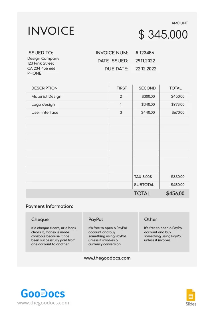 Simple Gray Freelance Invoice - free Google Docs Template - 10065000