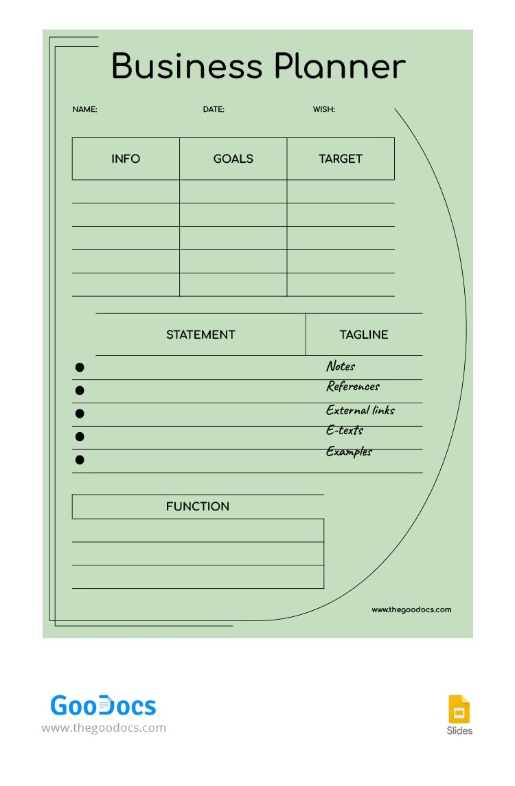 Simple Green Business Planner - free Google Docs Template - 10064855