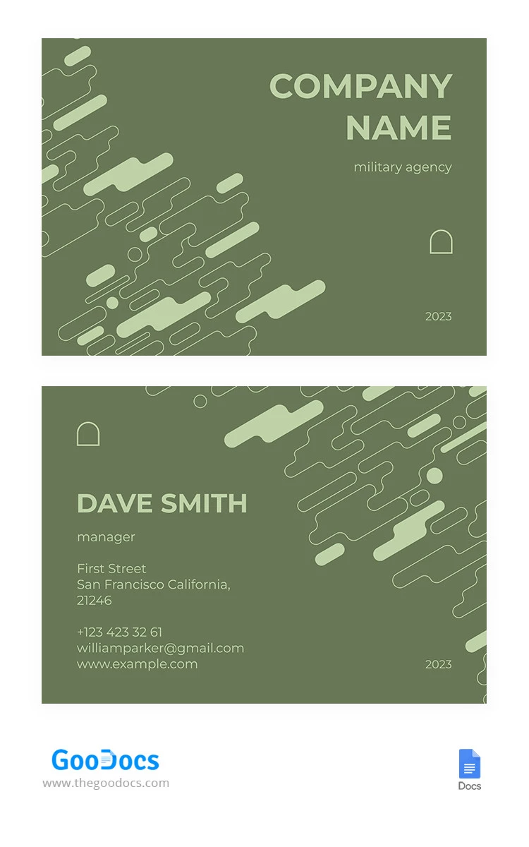 Simple Green Military Business Card - free Google Docs Template - 10065492