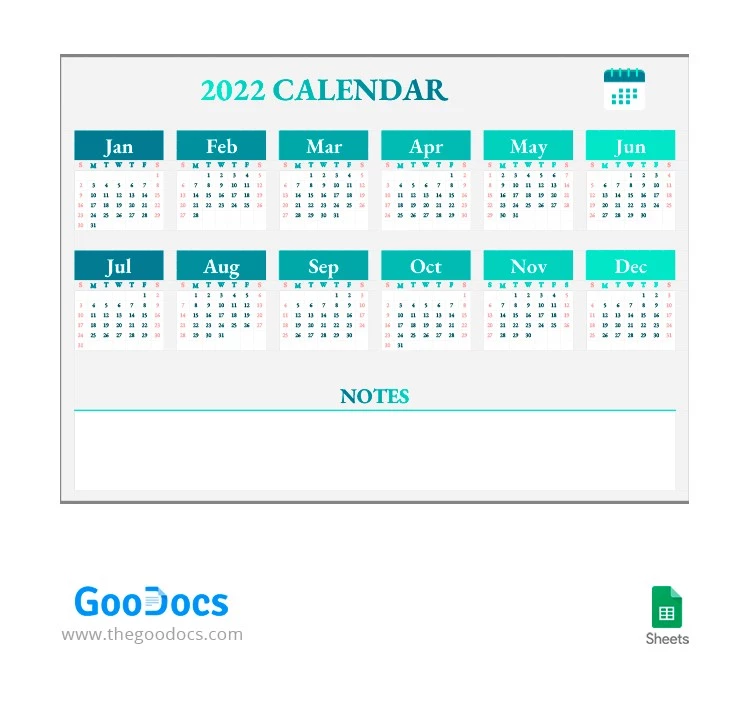 Simple Green Monthly Calendar = Calendrier mensuel simple vert - free Google Docs Template - 10063318