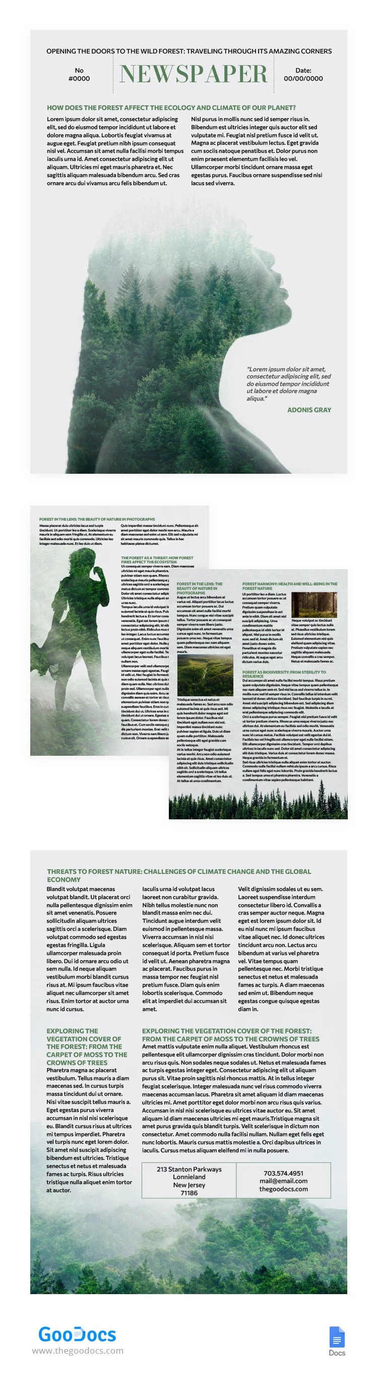 Jornal Simples Verde Natureza Selvagem. - free Google Docs Template - 10065798