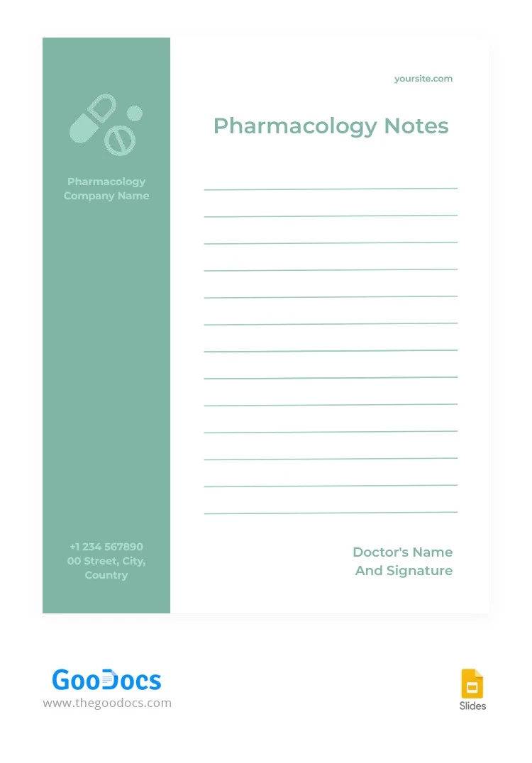 Simple Green Pharmacology Note - free Google Docs Template - 10066119