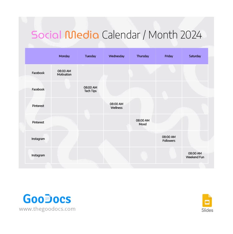 Calendario de redes sociales gris simple. - free Google Docs Template - 10066463