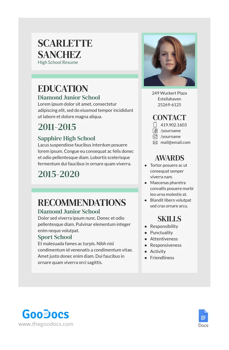 Simple CV de lycée - free Google Docs Template - 10065469