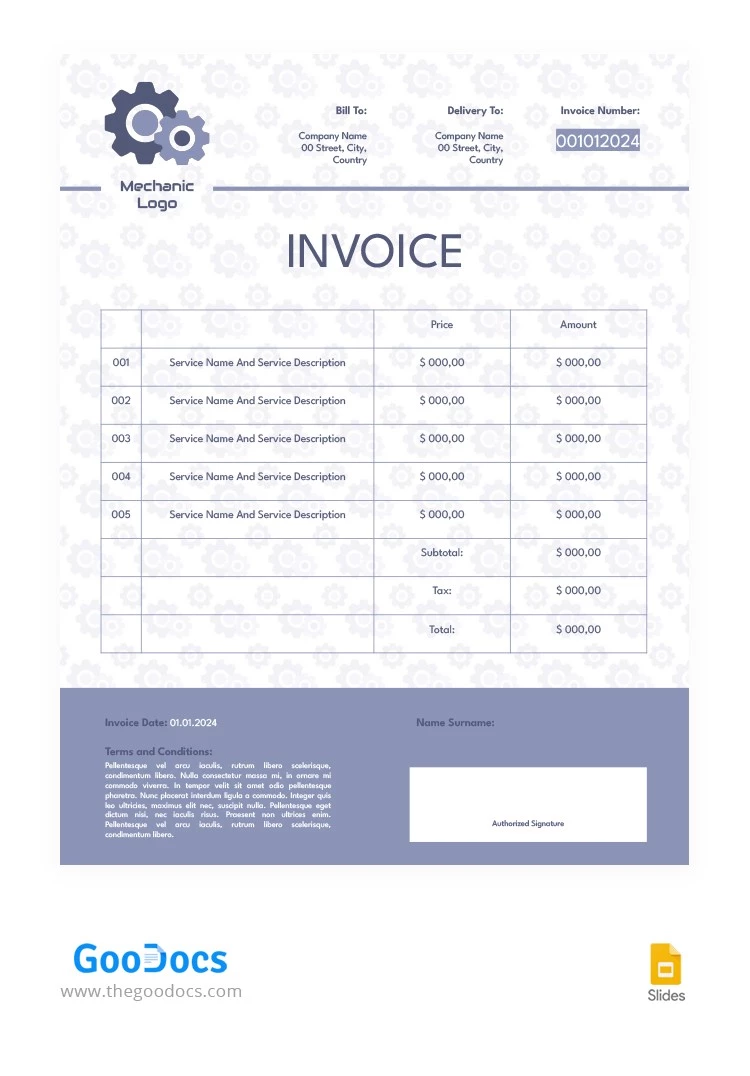 Factura simple para mecánico - free Google Docs Template - 10065769