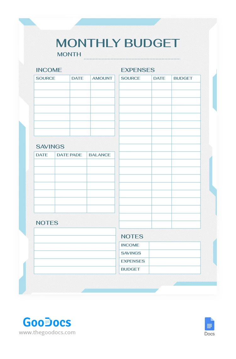 Simple Light Monthly Budget - free Google Docs Template - 10066334