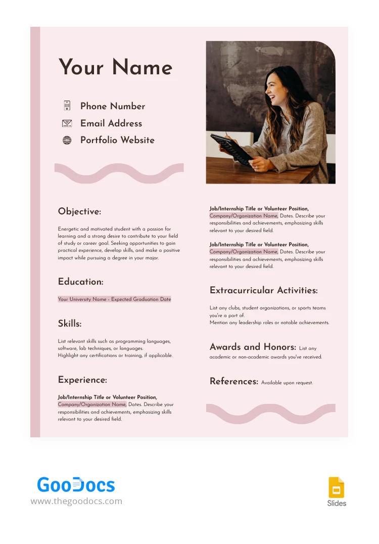 CV de Estudiante Elegante - free Google Docs Template - 10066903