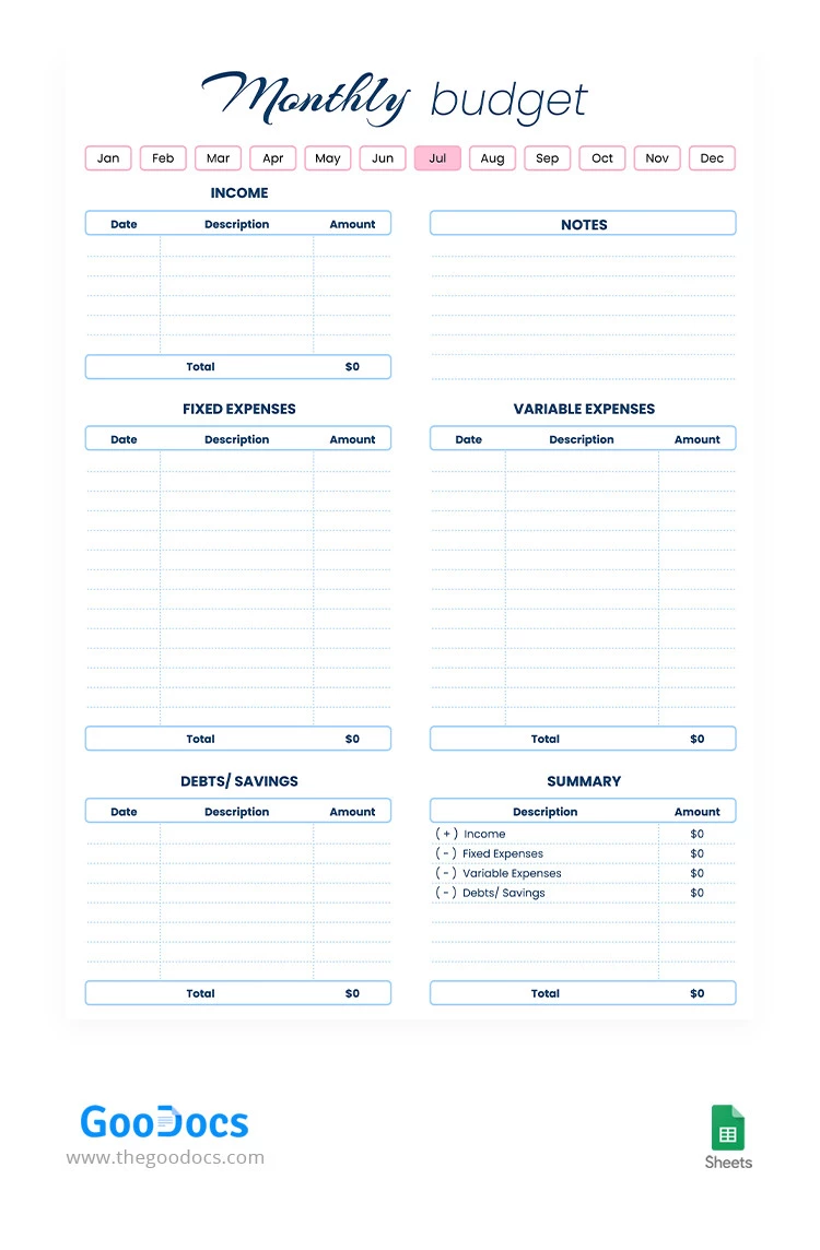 Simple Monthly Budget - free Google Docs Template - 10066352