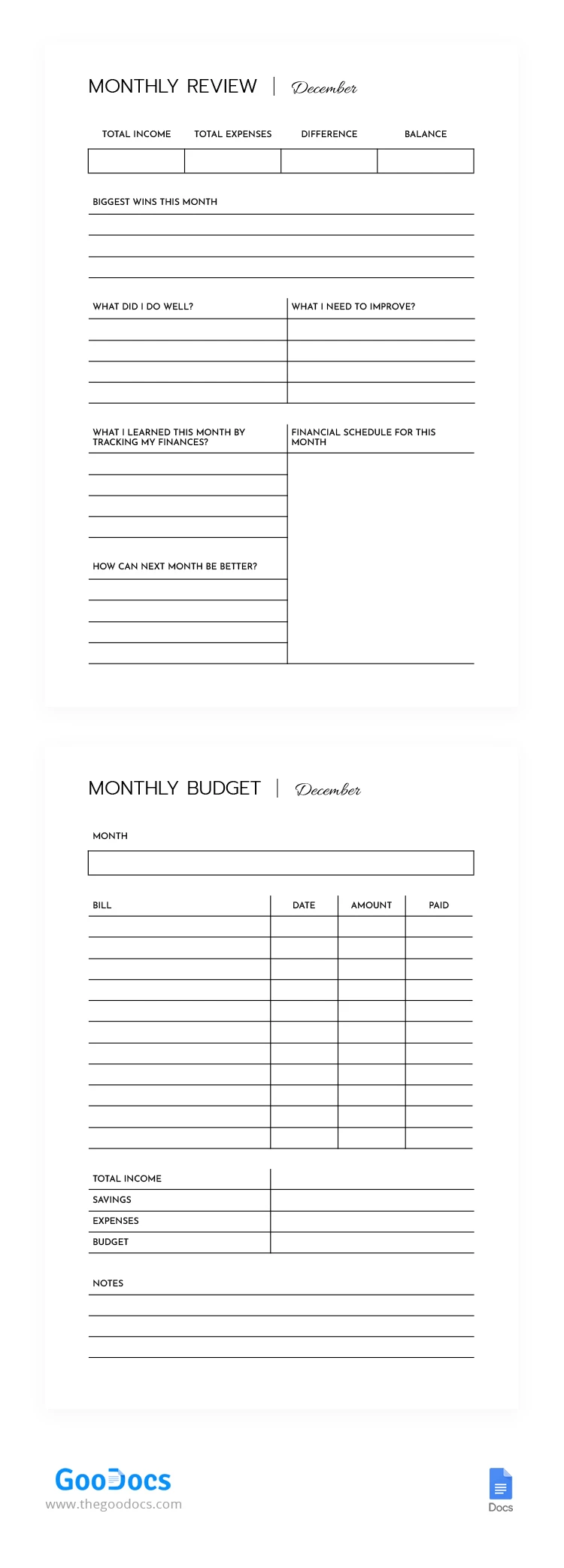 每月财政预算 - free Google Docs Template - 10068568