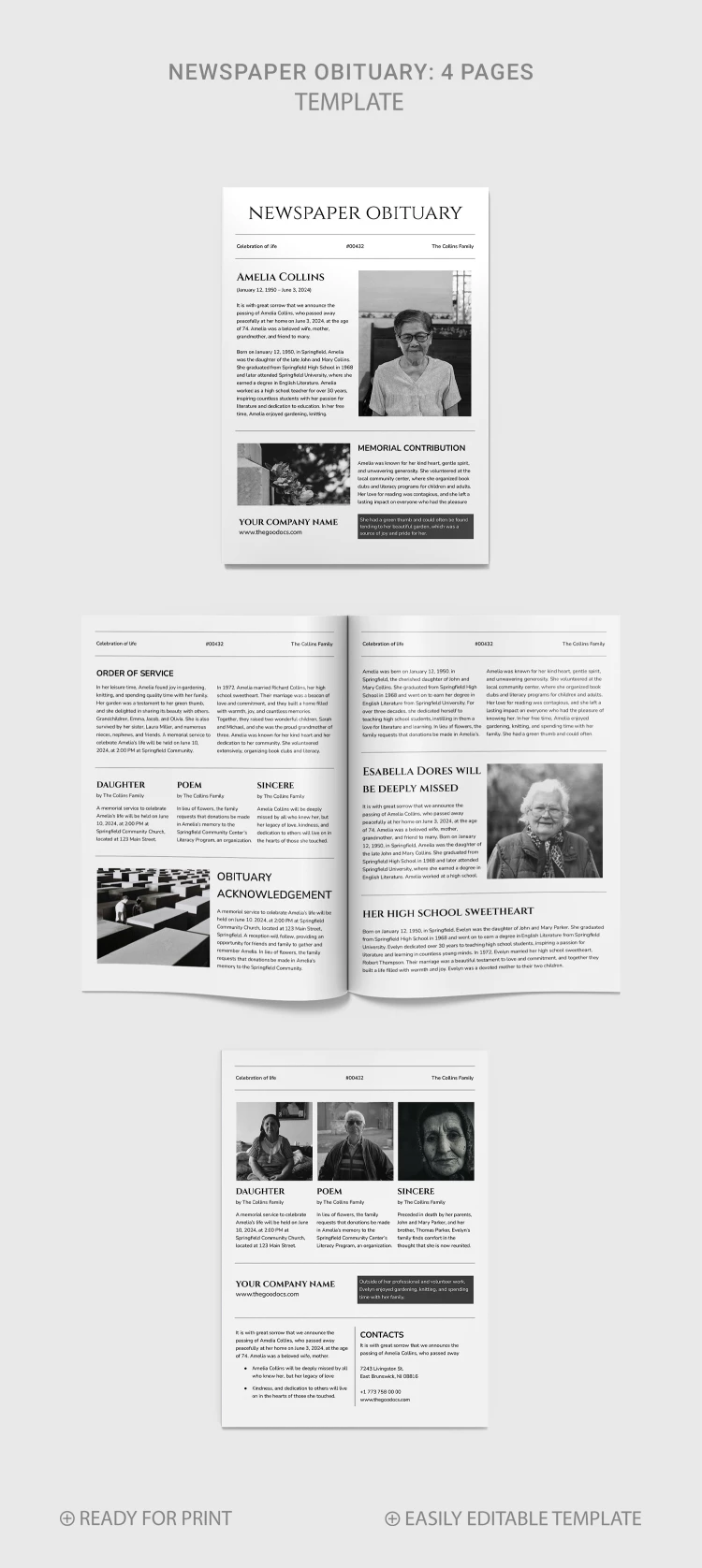 Simple Obituary Newspaper - free Google Docs Template - 10068869