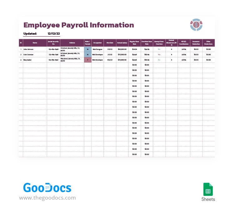 Simple Payroll - free Google Docs Template - 10062826