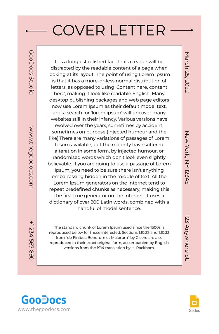 Carta de presentación sencilla en rosa. - free Google Docs Template - 10063787