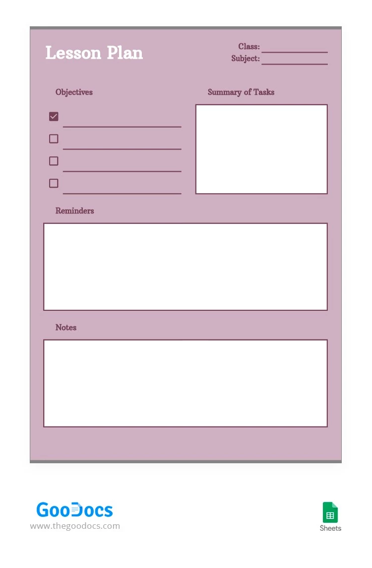 Plan de leçon rose simple - free Google Docs Template - 10063314