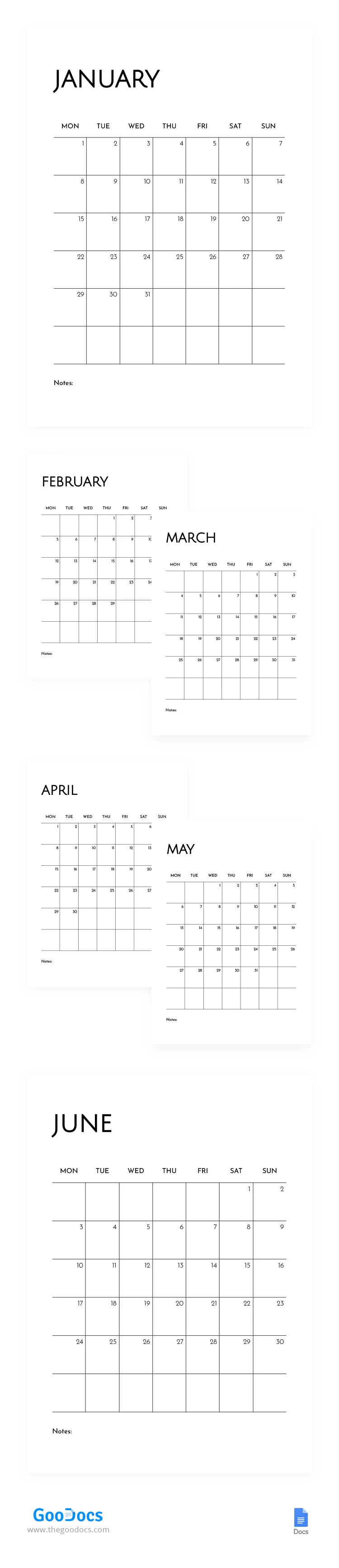 Calendrier mensuel simple 2024 - free Google Docs Template - 10068564