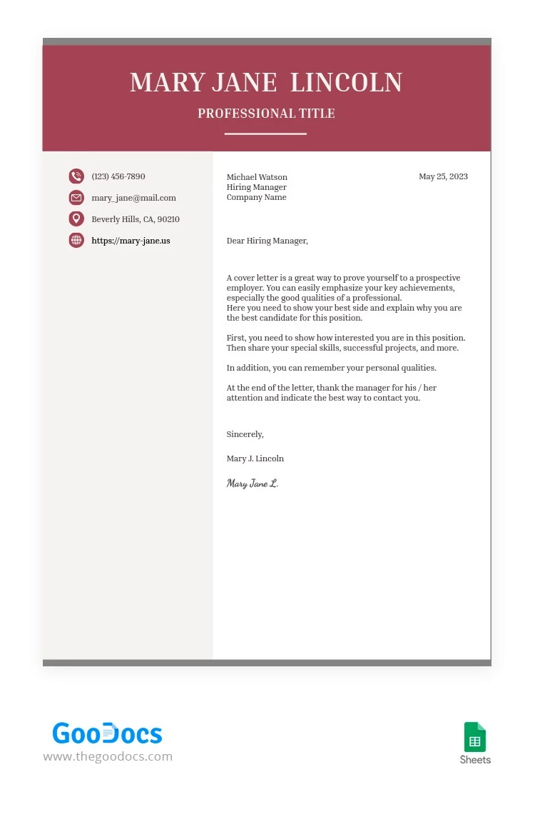 Simple Professional Cover Letter - free Google Docs Template - 10064072