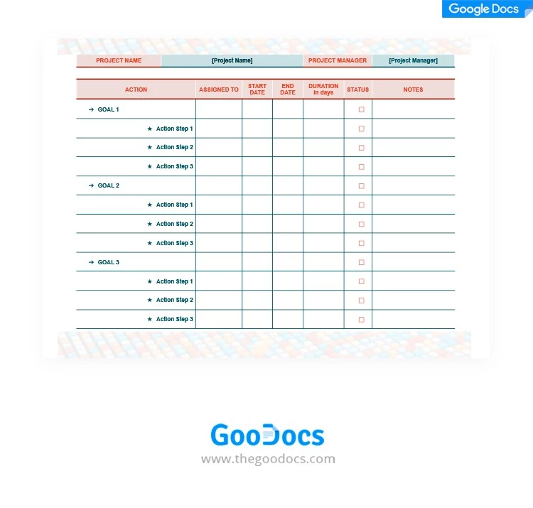 Simple Project Action Plan - free Google Docs Template - 10062075