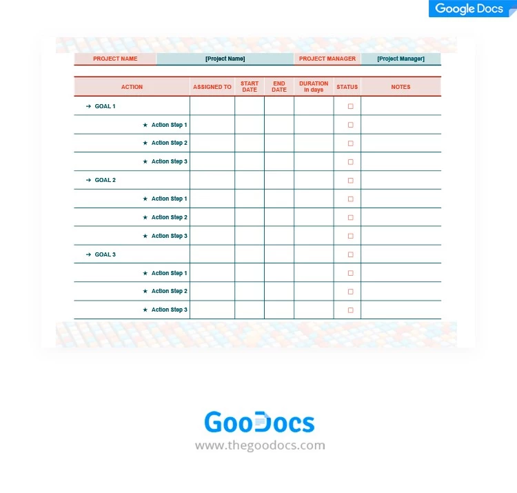 Einfacher Projekt-Aktionsplan - free Google Docs Template - 10062075