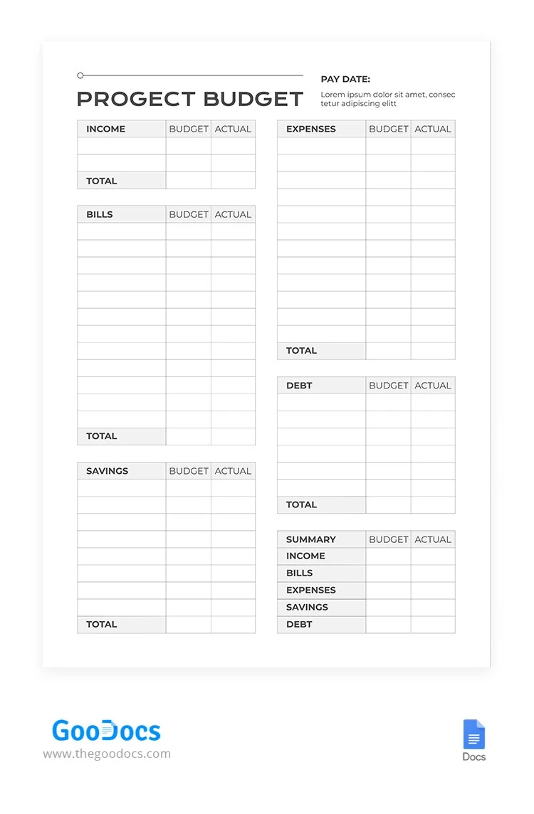 Simple Project Budget - free Google Docs Template - 10064789