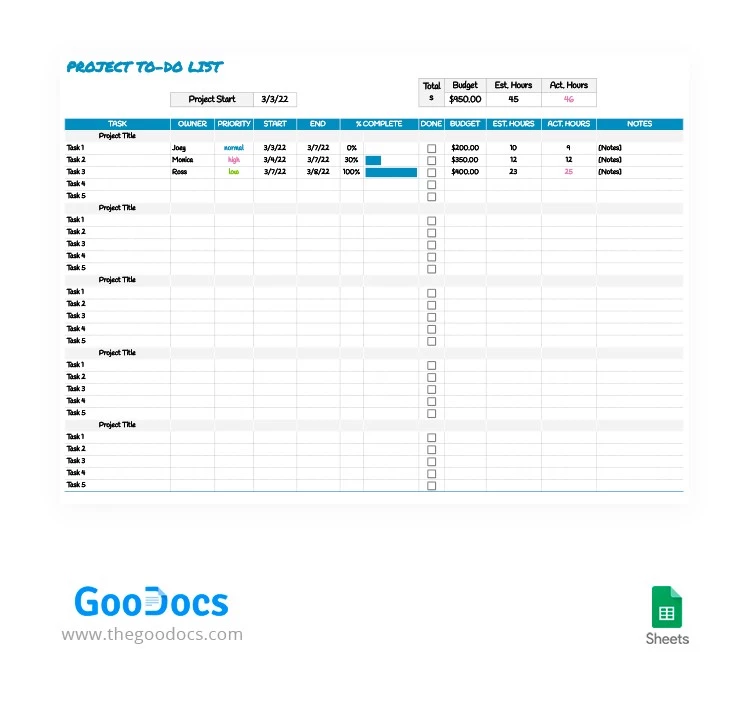 Simple Project To-Do List - free Google Docs Template - 10062191