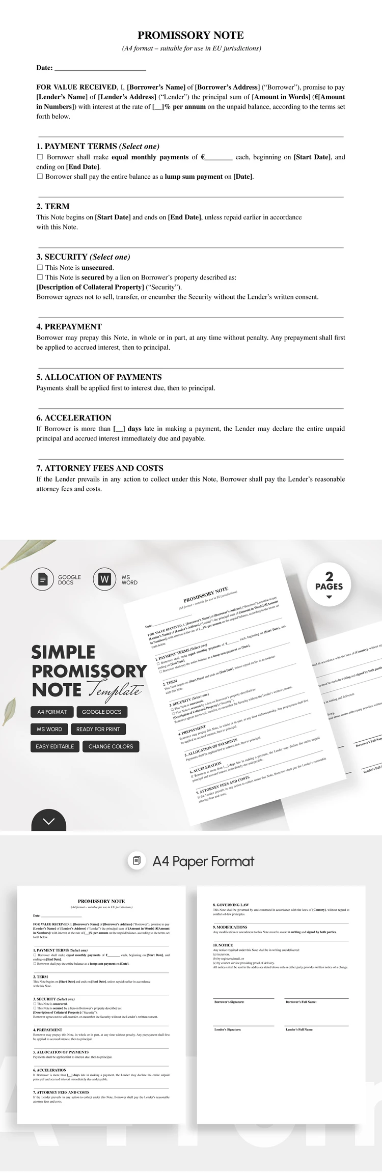 Simple Promissory Note Template Between Individuals - free Google Docs Template - 10071975