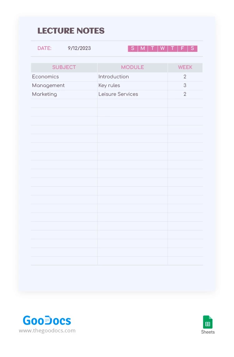 Simple Lecture Notes - free Google Docs Template - 10064361