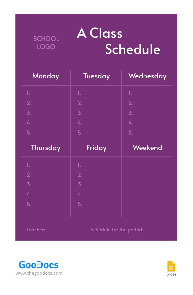 Simple Purple Class Schedule - free Google Docs Template - 10063640